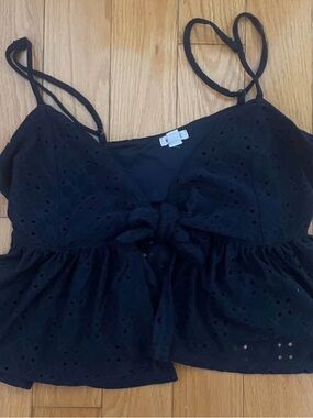 Garage Navy Blue Eyelet Tie-Front Camisole